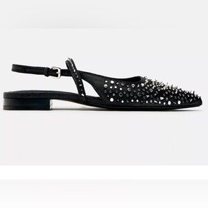 Zara 39/9 Black Studded Slingback Flats